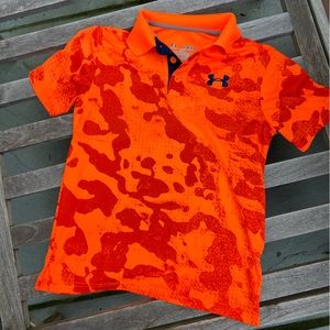 Under Armour Boys Performance Polo Shirt Size S Neon Orange Camo print